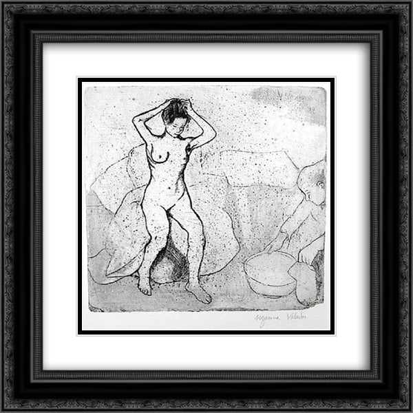 Woman Preparing for a Bath 20x20 Black Ornate Wood Framed Art Print Poster with Double Matting by Valadon, Suzanne
