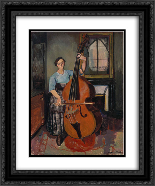 Woman with a Double Bass 20x24 Black Ornate Wood Framed Art Print Poster with Double Matting by Valadon, Suzanne