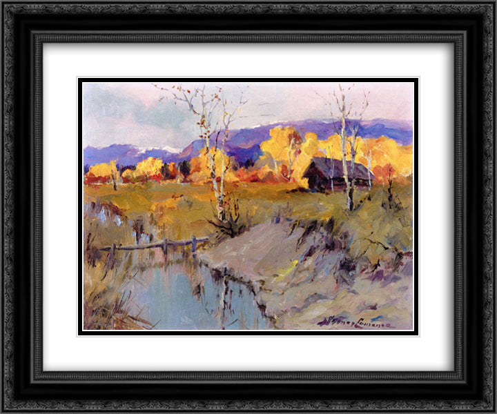 Autumn Morning 24x20 Black Ornate Wood Framed Art Print Poster with Double Matting by Laurence, Sydney