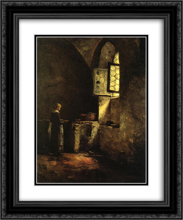 A Corner in the Old Kitchen of the Mittenheim Cloister 20x24 Black Ornate Wood Framed Art Print Poster with Double Matting by Steele, T. C.