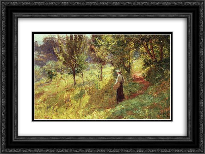 Berry Picker 24x18 Black Ornate Wood Framed Art Print Poster with Double Matting by Steele, T. C.