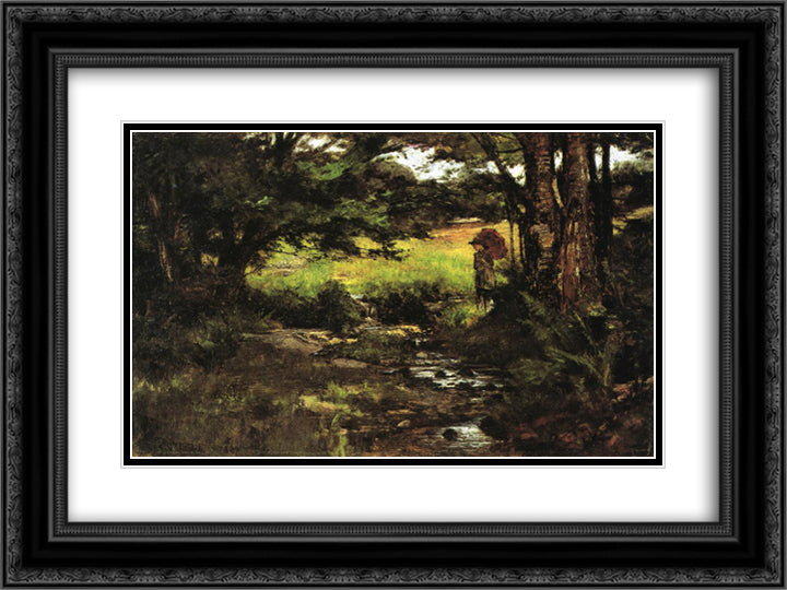 Brook in Woods 24x18 Black Ornate Wood Framed Art Print Poster with Double Matting by Steele, T. C.