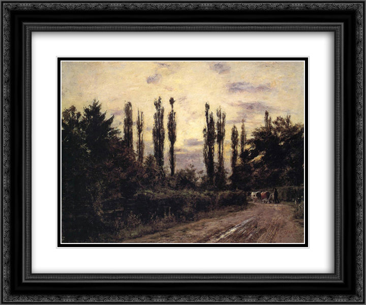 Evening Poplars and Roadway near Schleissheim 24x20 Black Ornate Wood Framed Art Print Poster with Double Matting by Steele, T. C.
