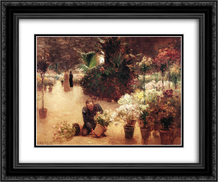 Flower Mart 24x20 Black Ornate Wood Framed Art Print Poster with Double Matting by Steele, T. C.