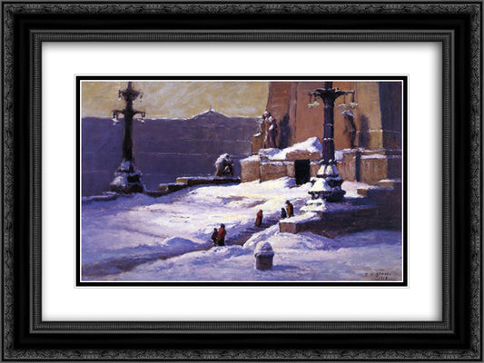 Monument in the Snow 24x18 Black Ornate Wood Framed Art Print Poster with Double Matting by Steele, T. C.