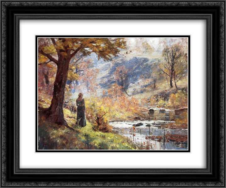 Morning by the Stream 24x20 Black Ornate Wood Framed Art Print Poster with Double Matting by Steele, T. C.