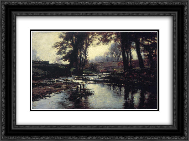 Pleasant Run 24x18 Black Ornate Wood Framed Art Print Poster with Double Matting by Steele, T. C.