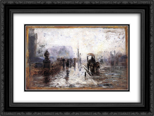 Street Scene with Carriage 24x18 Black Ornate Wood Framed Art Print Poster with Double Matting by Steele, T. C.