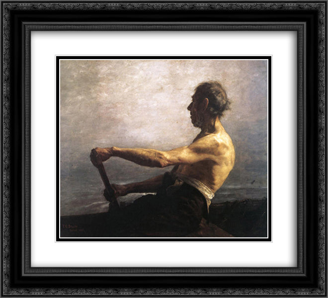 The Boatman 22x20 Black Ornate Wood Framed Art Print Poster with Double Matting by Steele, T. C.