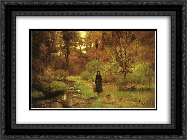 The Brook in the Woods 24x18 Black Ornate Wood Framed Art Print Poster with Double Matting by Steele, T. C.