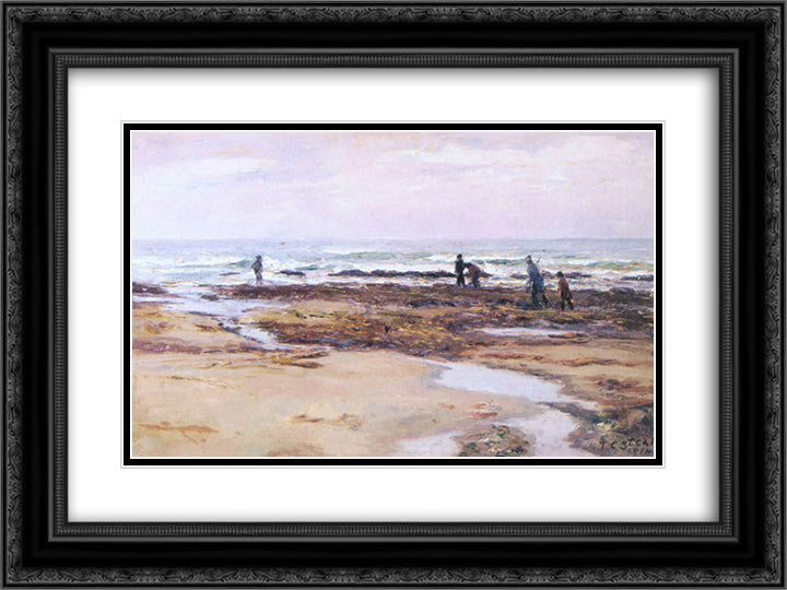 The Clam Diggers 24x18 Black Ornate Wood Framed Art Print Poster with Double Matting by Steele, T. C.