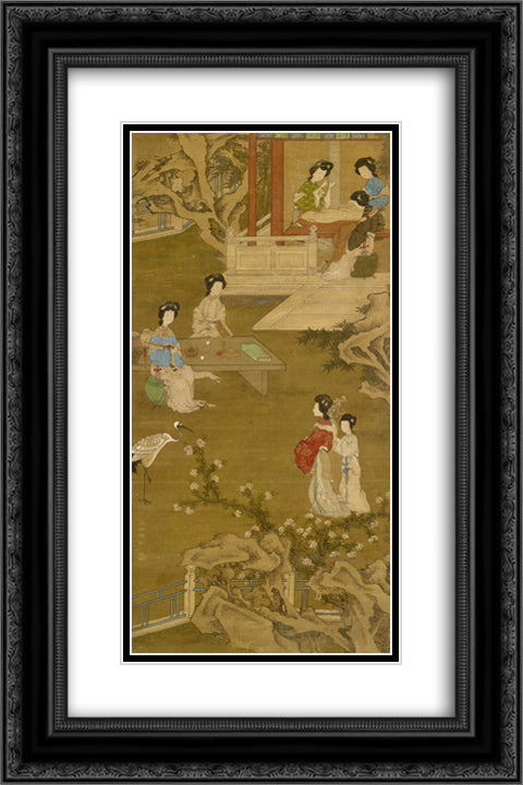 Making the Bride's Gown (anonymous copy after Tang Yin) 16x24 Black Ornate Wood Framed Art Print Poster with Double Matting by Tang Yin