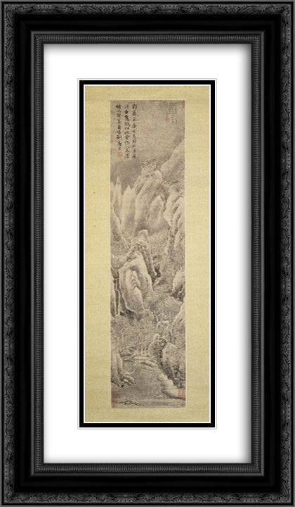 Snowscape 14x24 Black Ornate Wood Framed Art Print Poster with Double Matting by Tang Yin