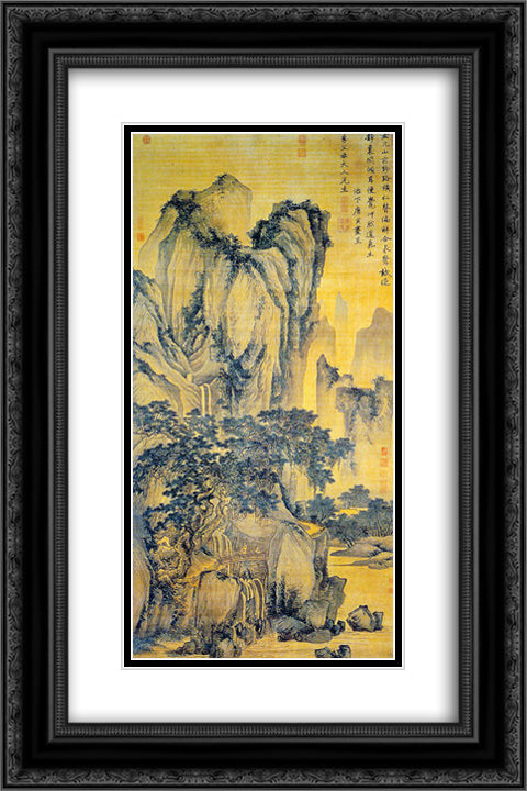Sound of Pines on a Mountain Path 16x24 Black Ornate Wood Framed Art Print Poster with Double Matting by Tang Yin