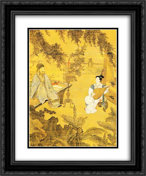 Tao Gu Presents a Poem 20x24 Black Ornate Wood Framed Art Print Poster with Double Matting by Tang Yin