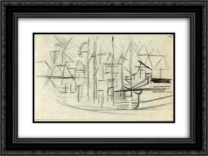 Abstracted cityscape from sketchbook 130 24x18 Black Ornate Wood Framed Art Print Poster with Double Matting by Doesburg, Theo van