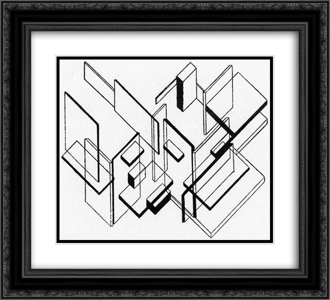 Architectural Analysis 22x20 Black Ornate Wood Framed Art Print Poster with Double Matting by Doesburg, Theo van