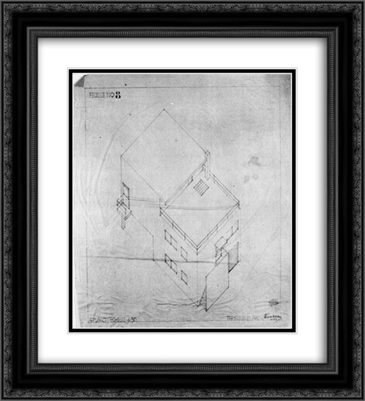 Axonometric drawing of the house in Meudon 20x22 Black Ornate Wood Framed Art Print Poster with Double Matting by Doesburg, Theo van