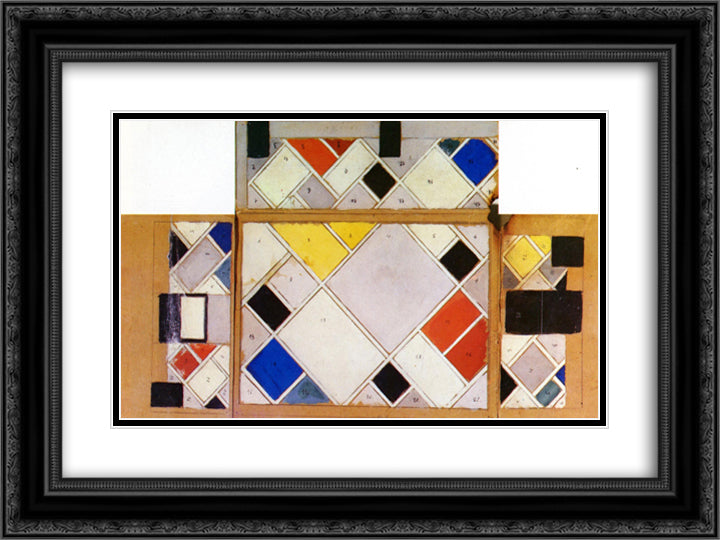 Color design for walls and ceiling of the Cine dancing in the Aubette 24x18 Black Ornate Wood Framed Art Print Poster with Double Matting by Doesburg, Theo van