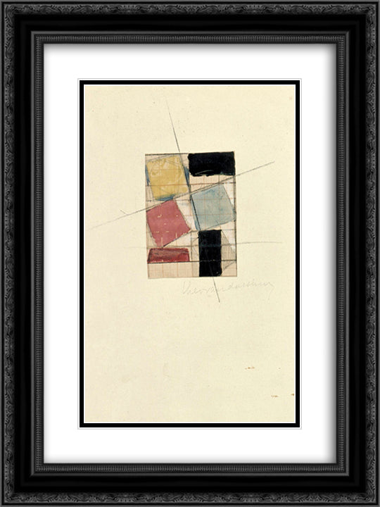 Composition (Study) 18x24 Black Ornate Wood Framed Art Print Poster with Double Matting by Doesburg, Theo van