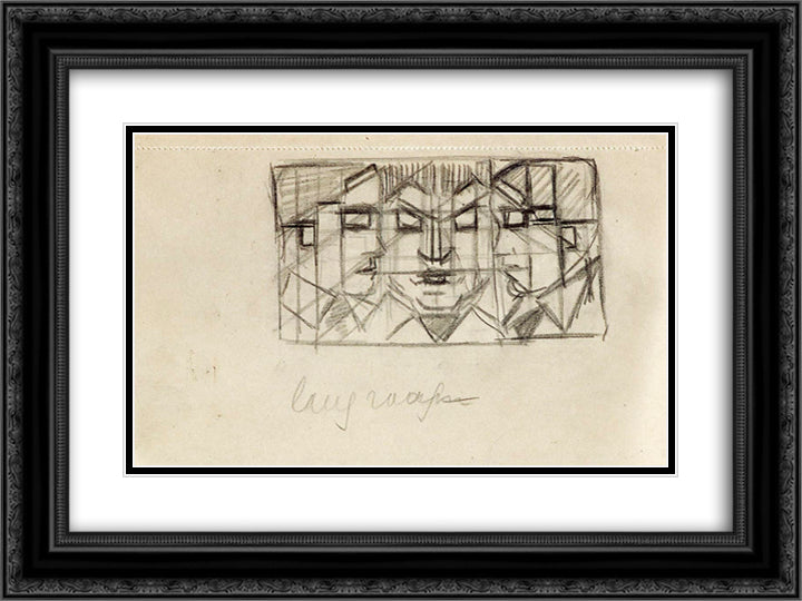 Composition with three heads (from sketchbook 13) 24x18 Black Ornate Wood Framed Art Print Poster with Double Matting by Doesburg, Theo van