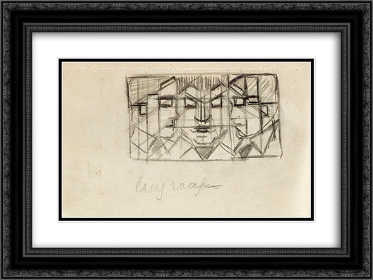 Composition with three heads (from sketchbook 13) 24x18 Black Ornate Wood Framed Art Print Poster with Double Matting by Doesburg, Theo van