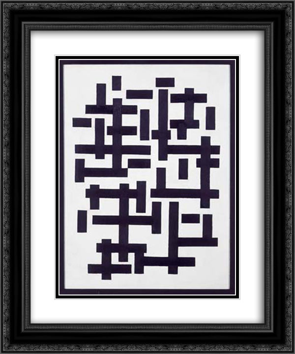 Composition XII in black and white 20x24 Black Ornate Wood Framed Art Print Poster with Double Matting by Doesburg, Theo van