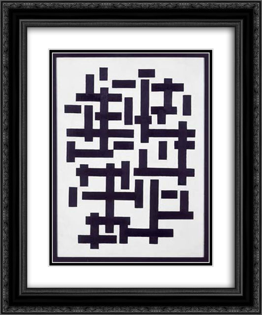 Composition XII in black and white 20x24 Black Ornate Wood Framed Art Print Poster with Double Matting by Doesburg, Theo van