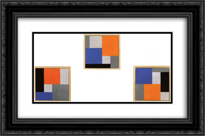 Composition XVIII in three parts 24x16 Black Ornate Wood Framed Art Print Poster with Double Matting by Doesburg, Theo van