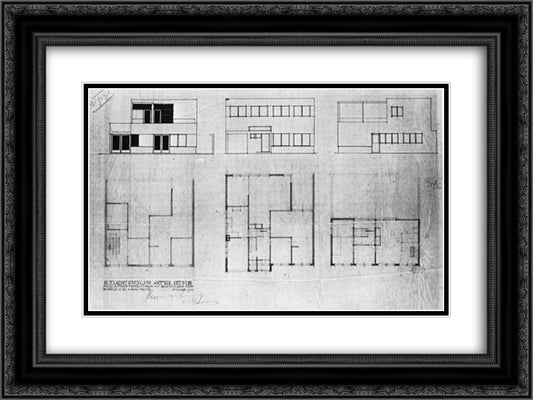 Design for a house and studio for Bertalan Por, elevations and plans 24x18 Black Ornate Wood Framed Art Print Poster with Double Matting by Doesburg, Theo van