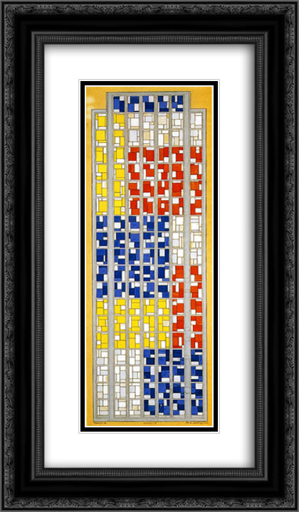 Design for Stained Glass Composition XIII 14x24 Black Ornate Wood Framed Art Print Poster with Double Matting by Doesburg, Theo van