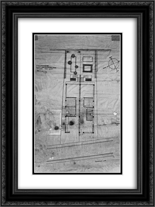 Double House 18x24 Black Ornate Wood Framed Art Print Poster with Double Matting by Doesburg, Theo van