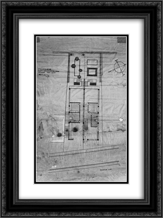 Double House 18x24 Black Ornate Wood Framed Art Print Poster with Double Matting by Doesburg, Theo van