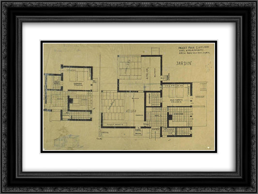 Double studio apartment design, plans and axonometry 24x18 Black Ornate Wood Framed Art Print Poster with Double Matting by Doesburg, Theo van