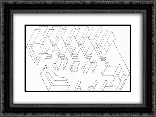 Interior of the Cafe brasserie of the Aubette, Strasbourg, axonometry 24x18 Black Ornate Wood Framed Art Print Poster with Double Matting by Doesburg, Theo van