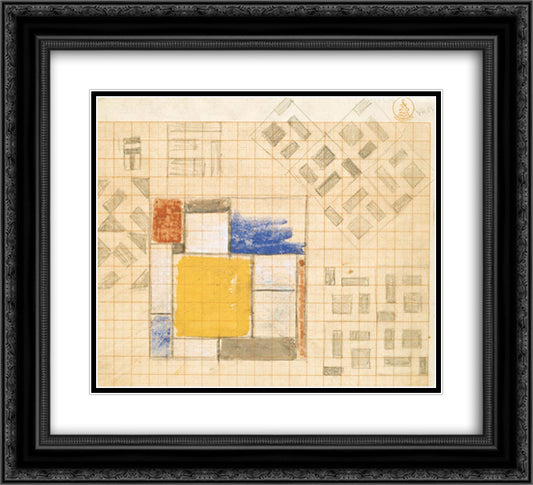 Stained glass composition 22x20 Black Ornate Wood Framed Art Print Poster with Double Matting by Doesburg, Theo van