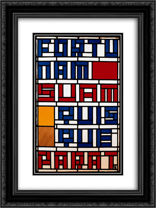 Stained glass window. Leaded glass. 18x24 Black Ornate Wood Framed Art Print Poster with Double Matting by Doesburg, Theo van
