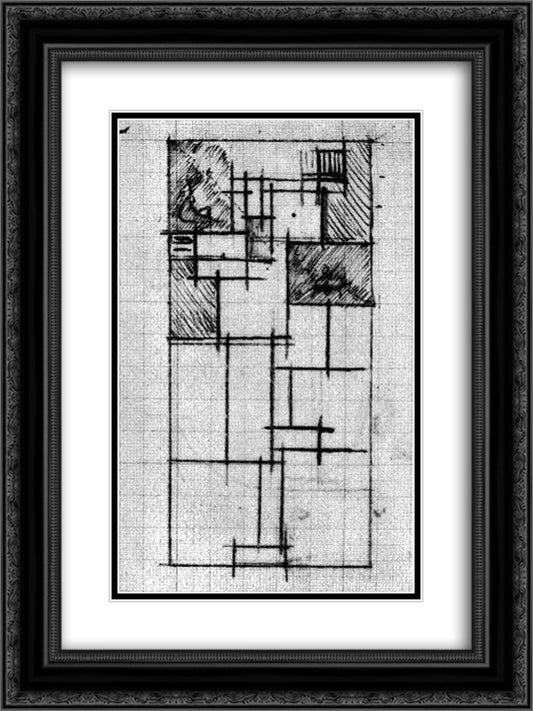 Study for Rhythm of a Russian Dance 18x24 Black Ornate Wood Framed Art Print Poster with Double Matting by Doesburg, Theo van