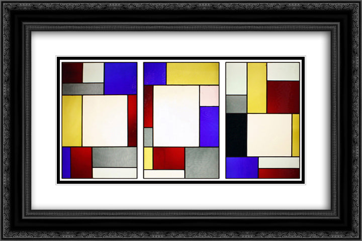 Tripartite stained glass window 24x16 Black Ornate Wood Framed Art Print Poster with Double Matting by Doesburg, Theo van