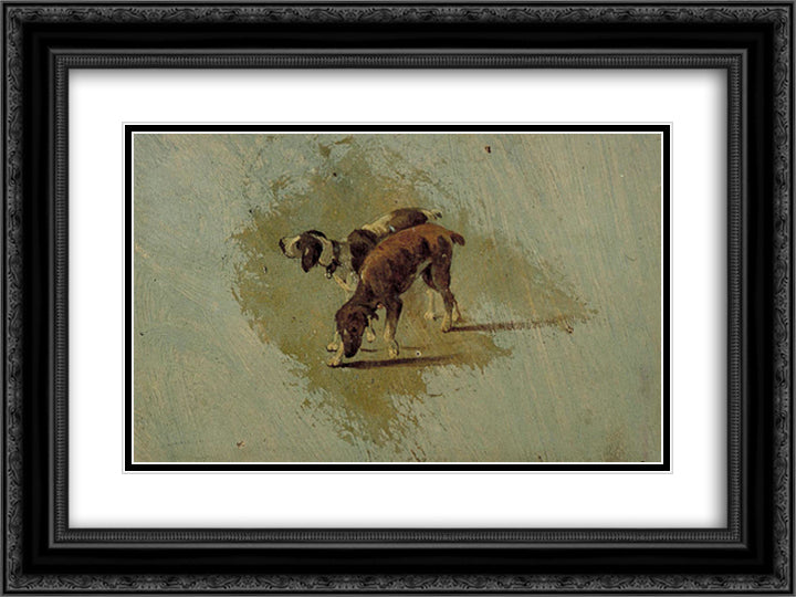 Two dogs 24x18 Black Ornate Wood Framed Art Print Poster with Double Matting by Doesburg, Theo van
