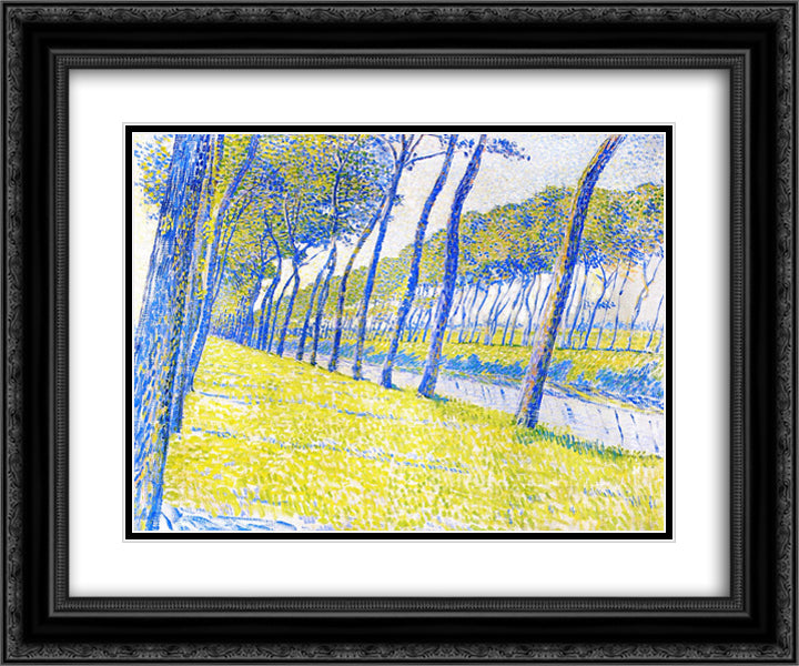 Canal in Flanders 24x20 Black Ornate Wood Framed Art Print Poster with Double Matting by Rysselberghe, Theo van