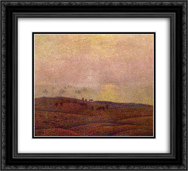 Cows in a Landscape 22x20 Black Ornate Wood Framed Art Print Poster with Double Matting by Rysselberghe, Theo van