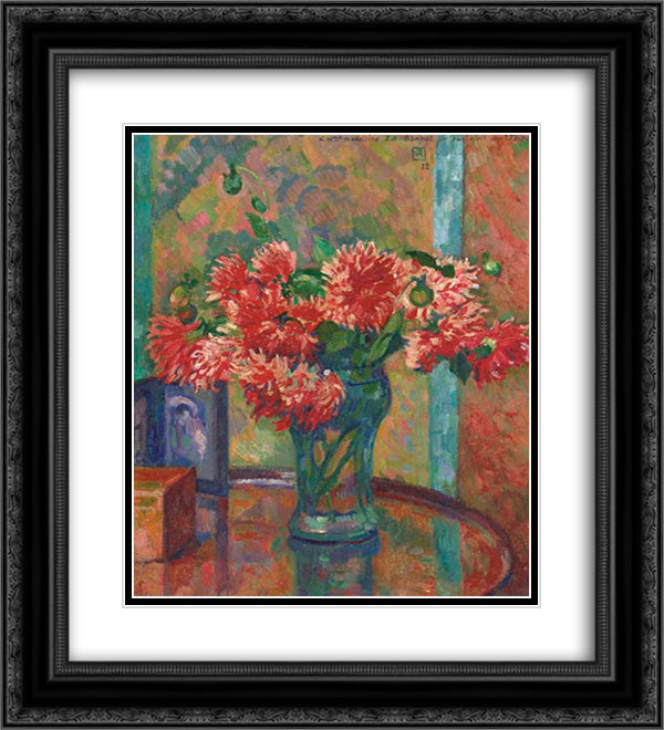 Dahlias (to Mme Madeleine E.R Bonnet) 20x22 Black Ornate Wood Framed Art Print Poster with Double Matting by Rysselberghe, Theo van