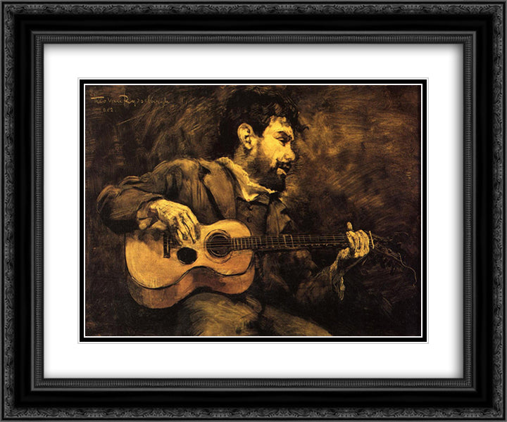Dario de Regoyos Playing the Guitar 24x20 Black Ornate Wood Framed Art Print Poster with Double Matting by Rysselberghe, Theo van