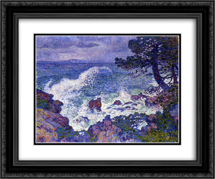 East Wind 24x20 Black Ornate Wood Framed Art Print Poster with Double Matting by Rysselberghe, Theo van