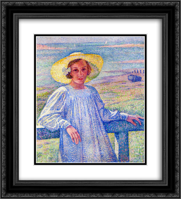 Elisaeth van Rysselberghe in a Straw Hat 20x22 Black Ornate Wood Framed Art Print Poster with Double Matting by Rysselberghe, Theo van