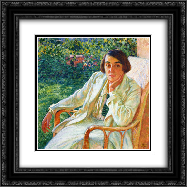 Elizabeth van Rysselberghe in a Cane Chair 20x20 Black Ornate Wood Framed Art Print Poster with Double Matting by Rysselberghe, Theo van