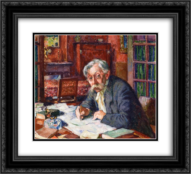 Emile Verhaeren Writing 22x20 Black Ornate Wood Framed Art Print Poster with Double Matting by Rysselberghe, Theo van