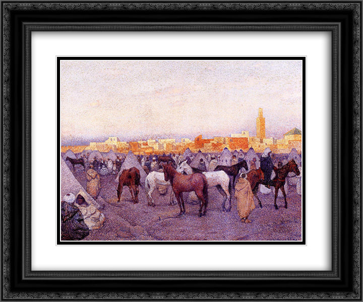 Encampment near a Moroccan Village 24x20 Black Ornate Wood Framed Art Print Poster with Double Matting by Rysselberghe, Theo van