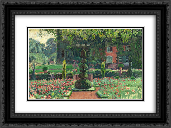 Garden in summer 24x18 Black Ornate Wood Framed Art Print Poster with Double Matting by Rysselberghe, Theo van